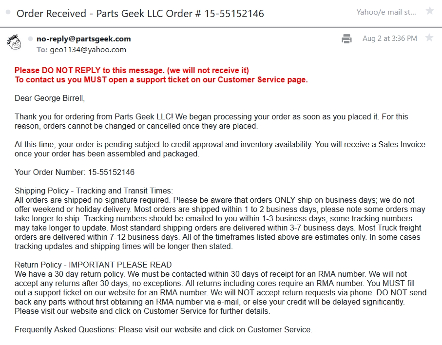 PartsGeek Reviews 444 Reviews of Sitejabber